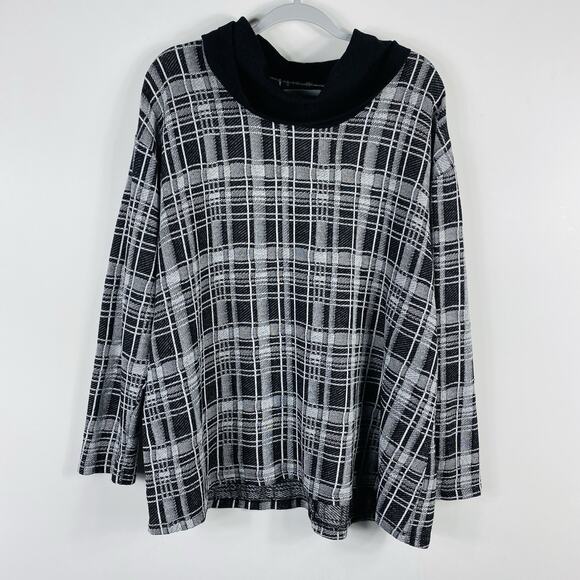 Lane Bryant Plus Size 18 20 Plaid Cowl Neck Sweater Gray Black - Picture 2 of 6
